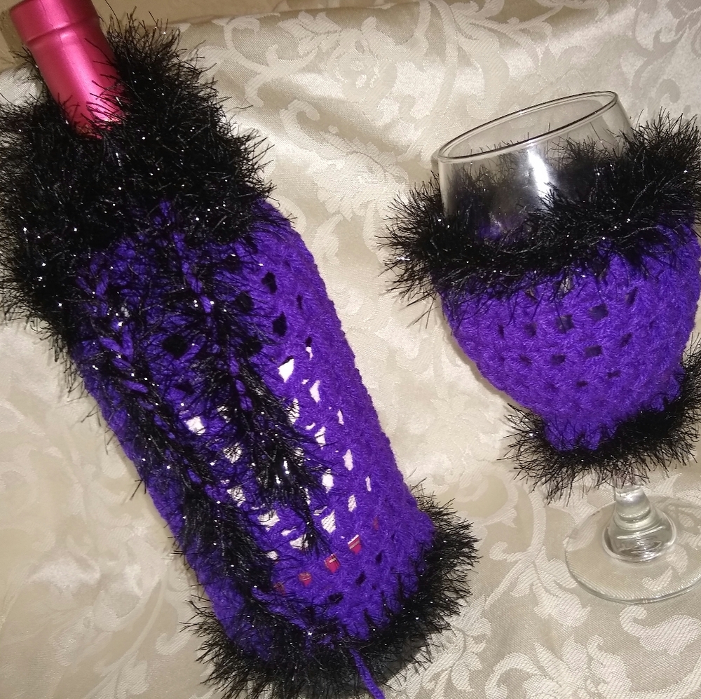 Crochet wine bottle,glass cover set